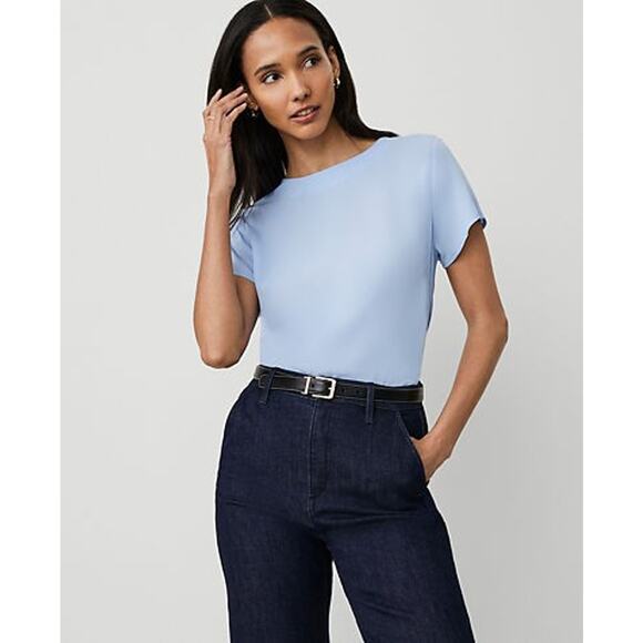 Ann Taylor Mixed Media Crew Neck Short Sleeves Tee - L - Picture 1 of 4